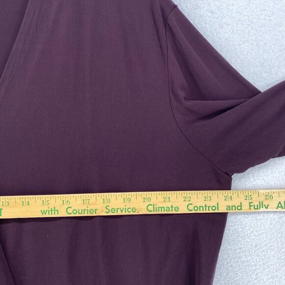 M.M LAFLEUR Blouse 2 Crepe Faux Wrap Deneuve Stretch Draped Long Sleeve Purple - Picture 8 of 10